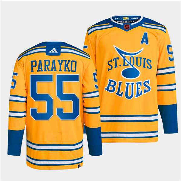 Men%27s St. Louis Blues #55 Colton Parayko Yellow 2022-23 Reverse Retro Stitched Jersey Dzhi